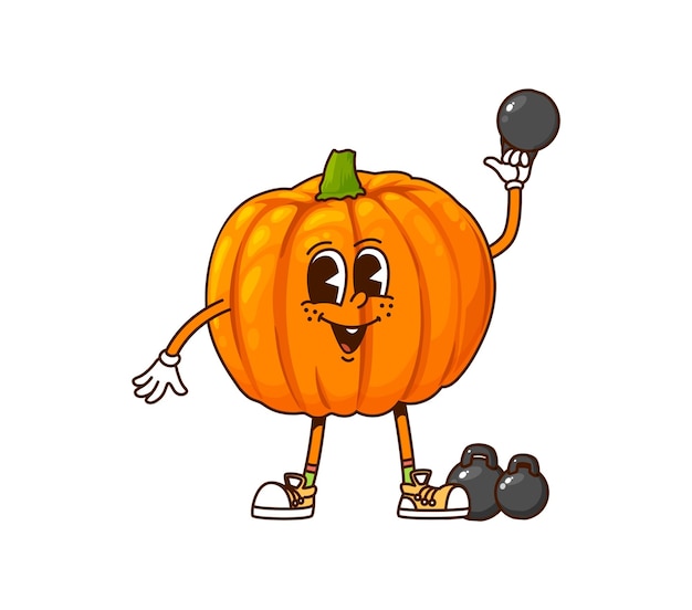 El entrenamiento de la calabaza de dibujos animados con pesas