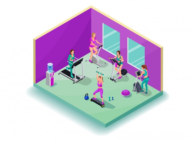 Vector entrenamiento de cardio isométrico 3d ilustración fitness