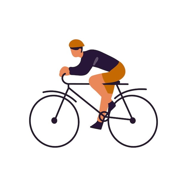 Entrenamiento de ciclista profesional Atleta monta una bicicleta Corredor de carreras de ciclismo Deportista conduce bicicleta Vehículo urbano ecológico para el deporte estilo de vida activo Ilustración de vector aislado plano en blanco