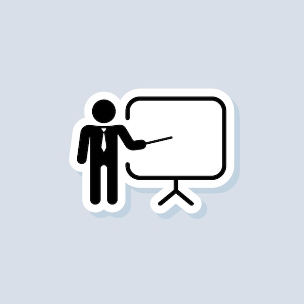 Entrenamiento, etiqueta de presentación. Iconos de presentación de negocios. Contiene el presentador. Icono de profesor. Práctica. Signo de seminario. Vector sobre fondo aislado. EPS 10.