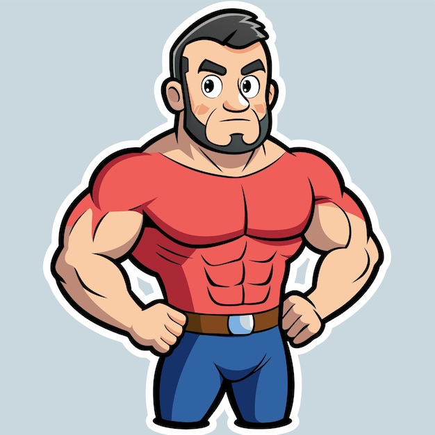 Vector entrenamiento de fuerza gimnasio culturismo hombre fuerte hombre ejercicio dibujo a mano caricatura pegatina icono concepto