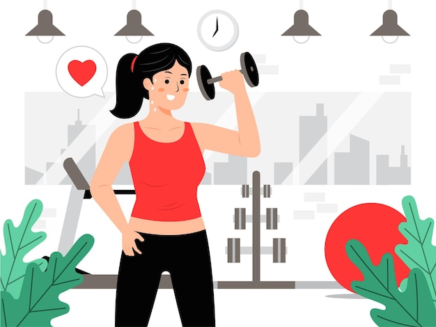 Entrenamiento, en, gimnasio, concepto, ilustración, vector