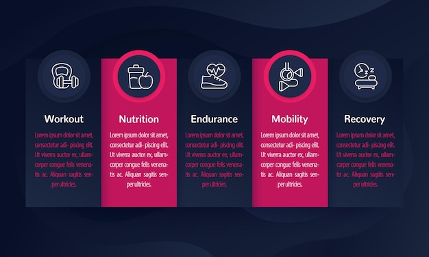 Entrenamiento de infografías de fitness y diseño de banner de entrenamiento con iconos