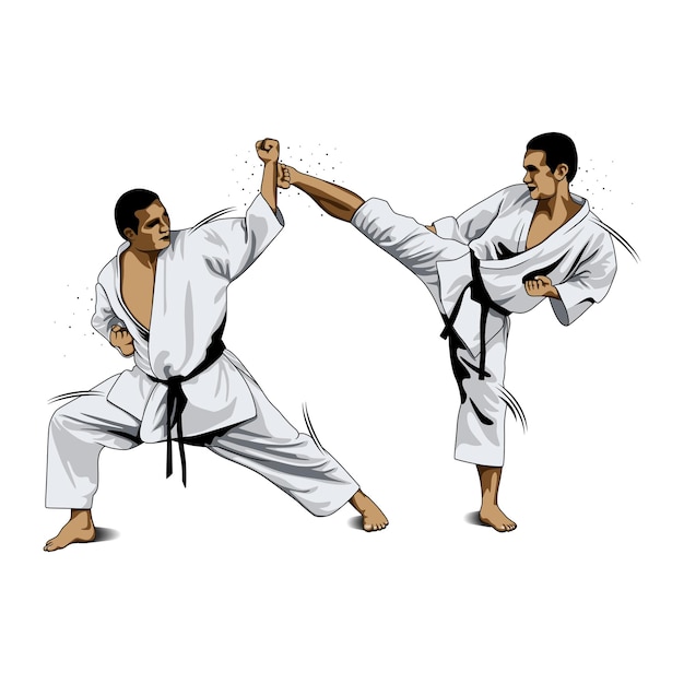 Vector entrenamiento de lucha en karate karate es un arte marcial originario de japón ilustrador vectorial