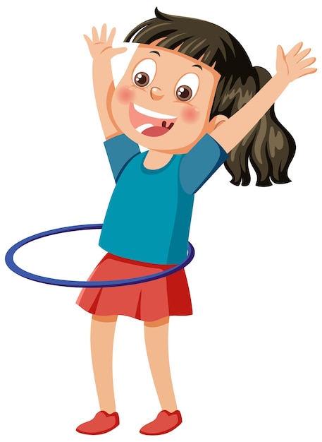 Un entrenamiento de niña feliz con hula hoop