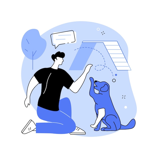 Entrenando a tu perro ilustraciones de vectores de dibujos animados aislados