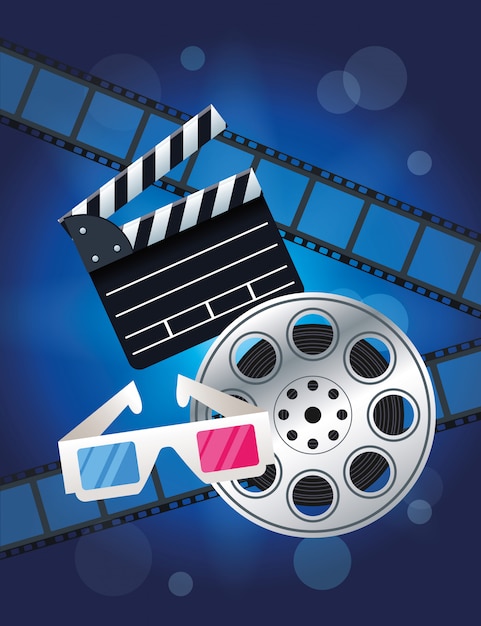 Entretenimiento de cine con ilustración de carrete y claqueta