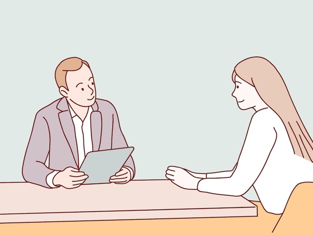 Entrevista de la oficina del gerente Mujer sonriente que toma el ejemplo simple del estilo coreano del solicitante de empleo