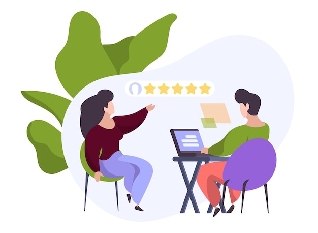 Entrevista de trabajo Curriculum vitae en línea Clasificación de empleados Gerente de recursos humanos y hombre trabajador que busca personas en el concepto de vector de Internet