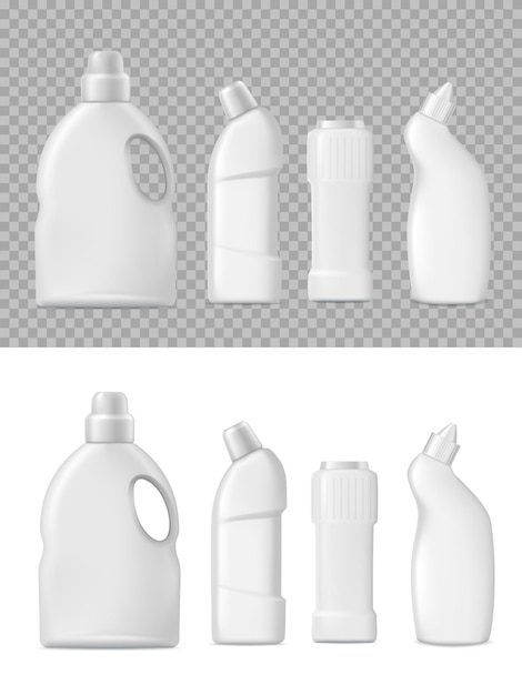 Vector envasado de botellas de detergente y limpiador 3d.