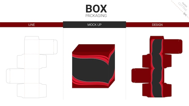 Vector envasado de caja y plantilla de corte a la matriz