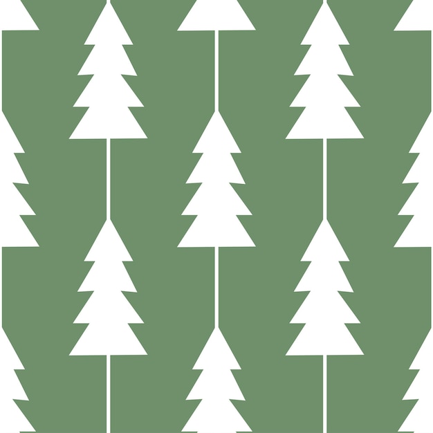 Envase navideño patrón sin costuras de árboles de Navidad blancos sobre fondo verde