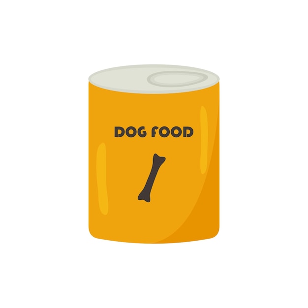 Envase plano amarillo de comida enlatada para perros Concepto de productos para mascotas tienda de mascotas Vector eps 10