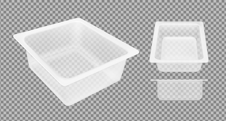 Vector envase de plástico vacío transparente para queso envases para carne pescado y verduras