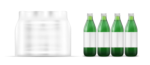 Vector envases de botellas de plástico botella de vidrio verde