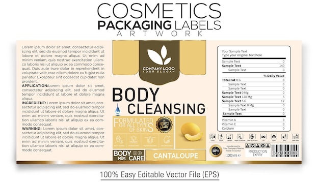 Envases de cosméticos Etiqueta de arte Diseño Limpieza corporal con melón
