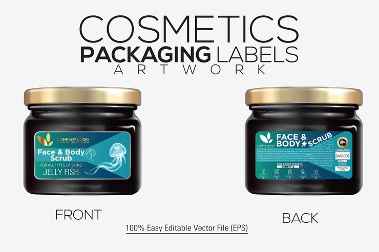 Vector envases de cosméticos serie 4 amplificador facial para el cuerpo exfoliante de frasco mockup con sabor a medusa