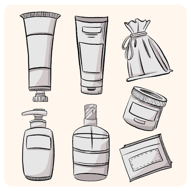 Envases de productos de belleza dibujados a mano