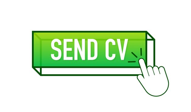 Enviar botón cv en estilo 3d sobre fondo azul. Botón plano sobre fondo blanco.
