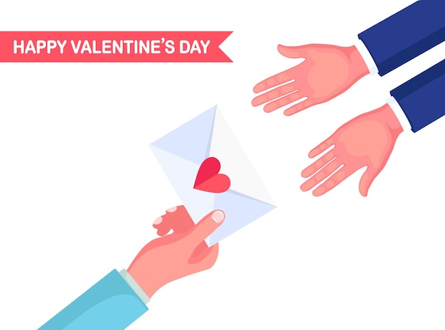 Enviar, recibir carta de amor, mensaje por correo postal Feliz día de San Valentín Sobre con corazón rojo en la mano