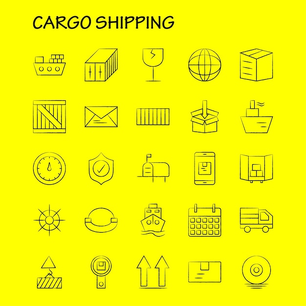 envío de carga icono dibujado a mano impresión web kit uxui móvil como escudo entrega de seguridad de carga mobi