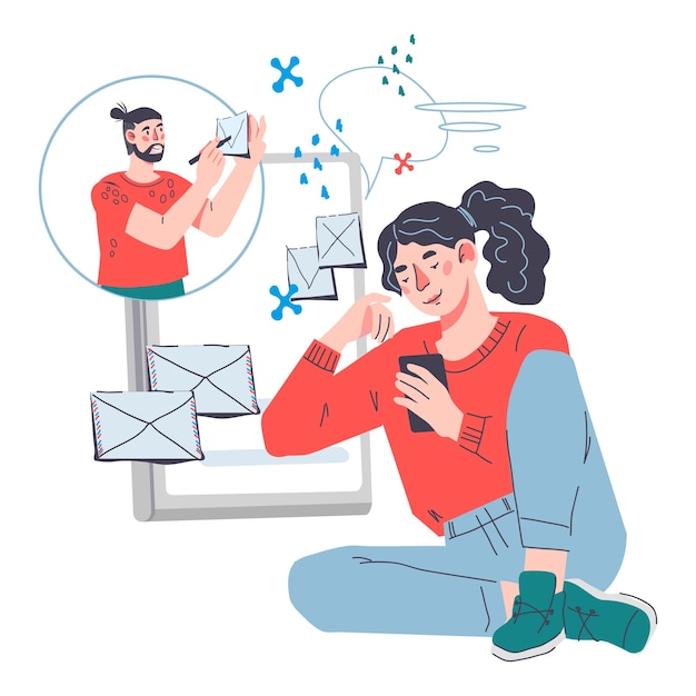 Envío de correo y chat en línea Vector de mensaje de correo electrónico de proceso de trabajo empresarial