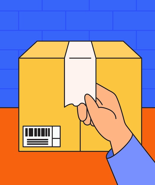 Envío gratuito Caja de paquete Ilustración retro dibujada a mano de dibujos animados