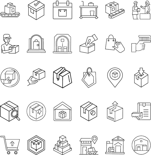 Envío Iconos de logística Paquetes Almacenes Envío y cajas