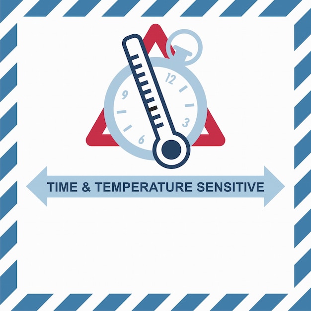 Vector envío internacional etiquetas ilustradas sensibles al tiempo y a la temperatura