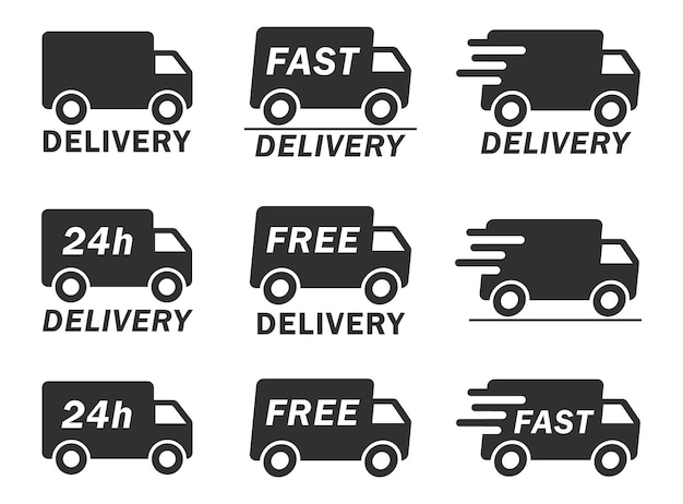 Envío rápido y gratuito de 24 horas Forma del icono del camión de entrega Sello del logotipo de la tienda web Ilustración vectorial