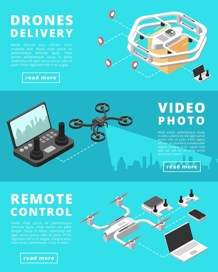 Vector envío, vigilancia, control con drones no tripulados