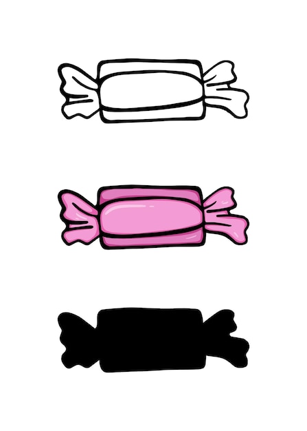 Envoltura de caramelo dulce postre comida doodle dibujos animados lineales libro para colorear