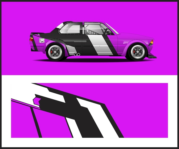 Envoltura de coche de carreras con formas de rayas abstractas para el diseño de envoltura de la empresa