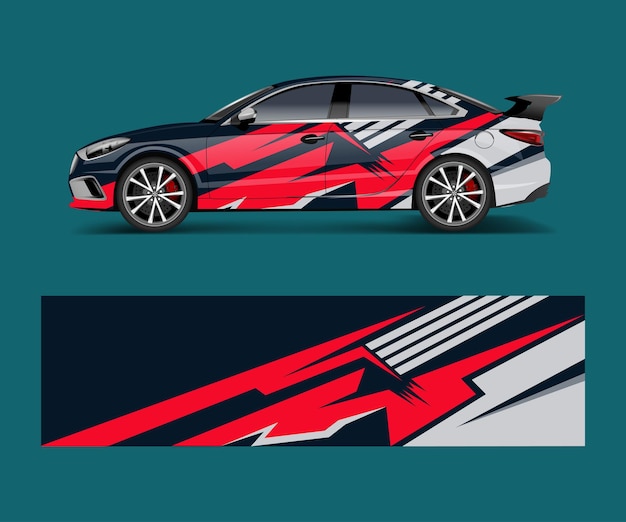Envoltura de coche de carreras con formas de rayas abstractas para el vector de diseño de plantilla de diseño de vector de envoltura de carreras de coches deportivos de empresa