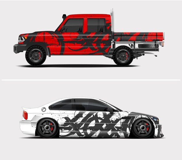Envoltura de coche diseño vector camión y camioneta de carga calcomanía envoltura completa
