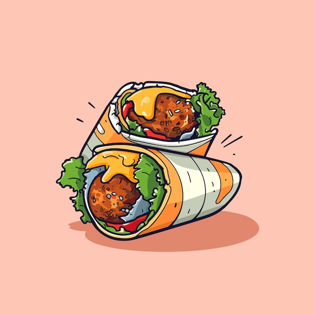 Vector envoltura de falafel ilustración vectorial línea limpia y imágenes prediseñadas de color frío para la web del cartel del menú