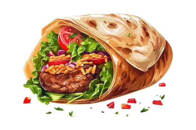 Envoltura Shawarma aislado en el fondo ilustración vectorial de dibujos animados
