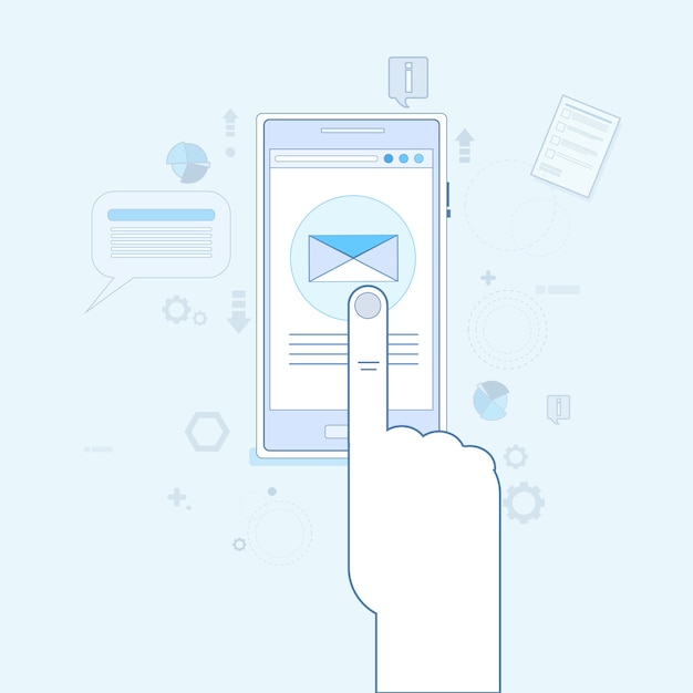 Envolvente de teléfono inteligente de célula de mano Enviar ilustración de vector de correo de negocios