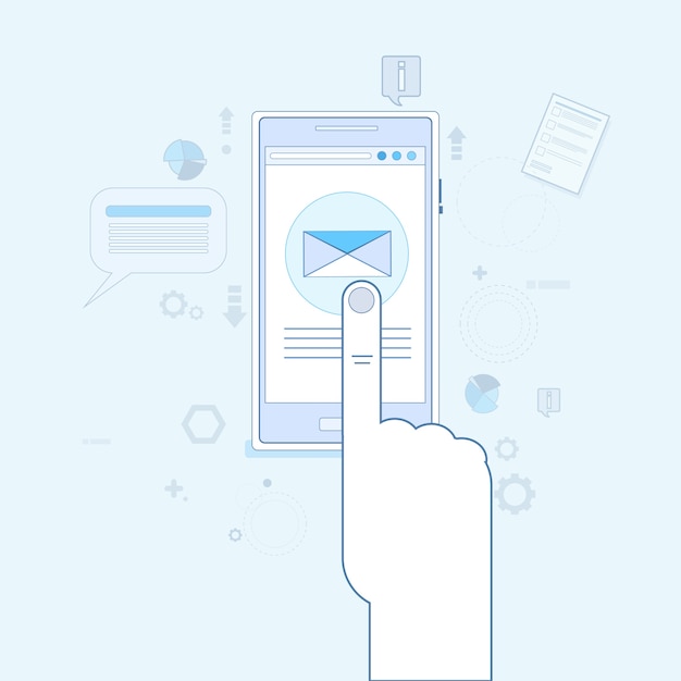 Envolvente de teléfono inteligente de célula de mano enviar ilustración de vector de correo de negocios