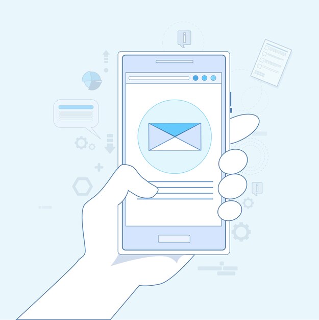 Envolvente de teléfono inteligente de célula de mano Enviar ilustración de vector de correo de negocios
