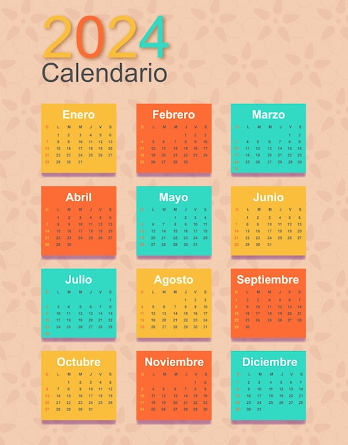 Vector eps 2024 calendario limpio en español plantilla y texto editables