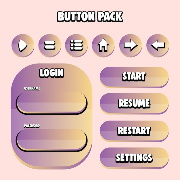 EPS Button Pack para la interfaz de usuario del juego y el diseño de la interface de la aplicación