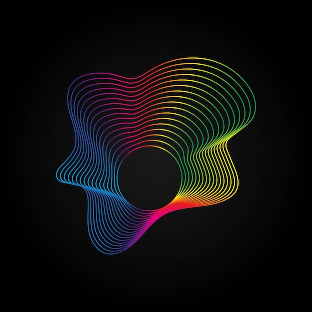 Vector equalizador de ondas de música de voz icono de onda de radio de arco iris ondulado abstracto en el símbolo de sonido vectorial oscuro