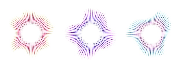 Equalizador de puntos de neón conjunto de audio ondas multicolores símbolo musical ondas de sonido circulares vectorial radial