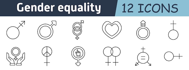 Equidad de género conjunto icono símbolos masculinos y femeninos inclusión amor empoderamiento diversidad feminismo paz derechos justicia social equidad representación igualdad signo unidad conciencia