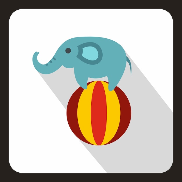 Equilibrio de elefante sobre un icono de bola en estilo plano en una ilustración de vector de fondo blanco