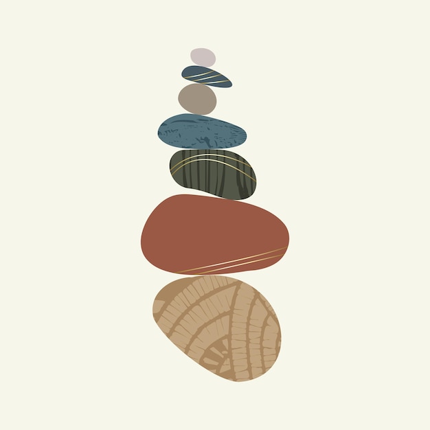 Equilibrio guijarro piedra armonía vector Ilustración Simplicidad calma y zen de mojón roca forma Torre de equilibrio simple Piedras de color con textura grunge oro Equilibrio concepto Impresión de tarjeta de póster