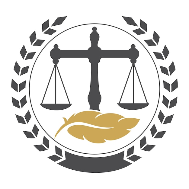 Vector equilibrio de la ley en el diseño del logotipo del monograma de la pluma y el abogado diseño del logotipo del vector de la firma de abogados y la oficina