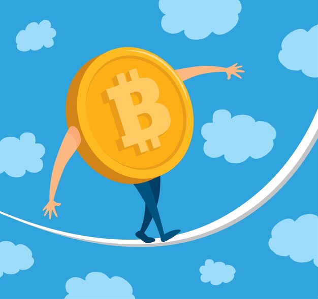 Equilibrio de moneda Bitcoin en cuerda