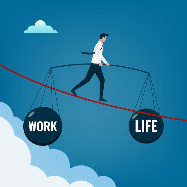 Vector equilibrio entre la vida laboral y la vida personal empresario que equilibra el trabajo y la vida elige entre la pasión el amor frente al trabajo el dinero y la gestión profesional